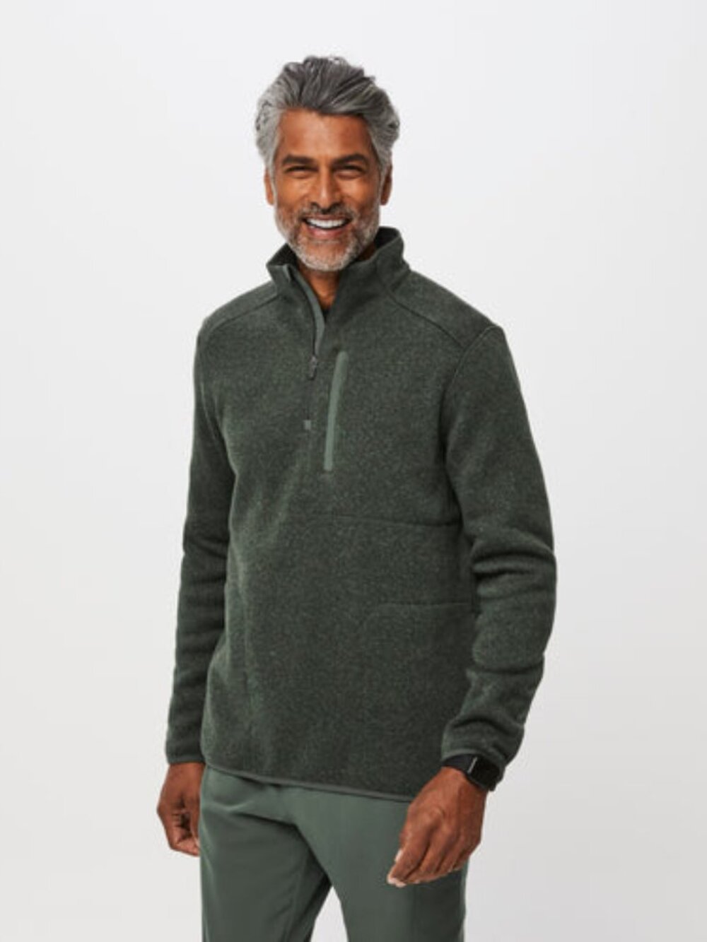 Figs On-Shift 1/4 Zip Sweater Knit Heather Moss Men Medium